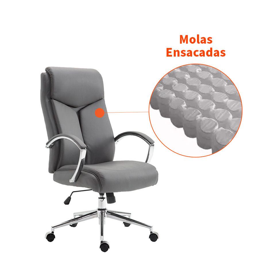 Cadeira de Escritório Presidente Giratória com Relax Evergreen Cinza