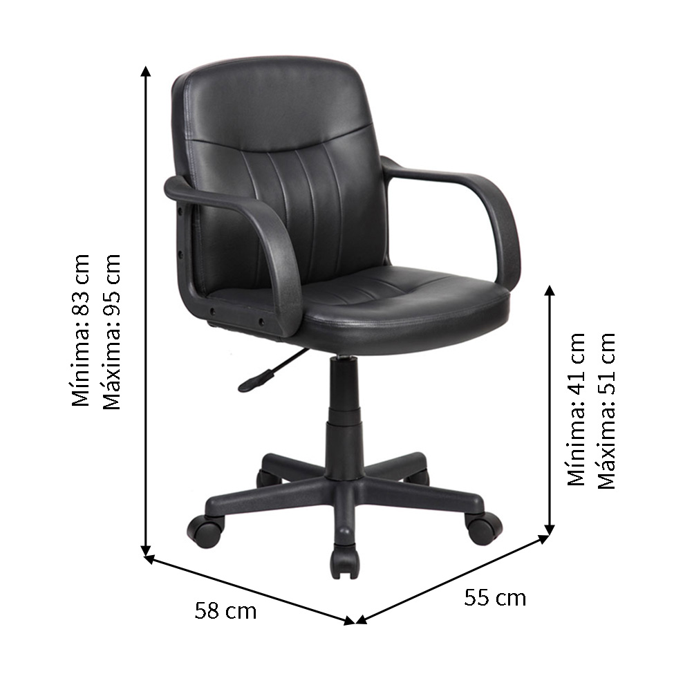 Cadeira de Escritório Secretária Giratória Clean Preta