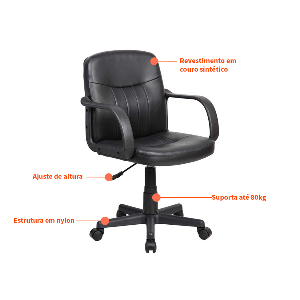 Cadeira de Escritório Secretária Giratória Clean Preta