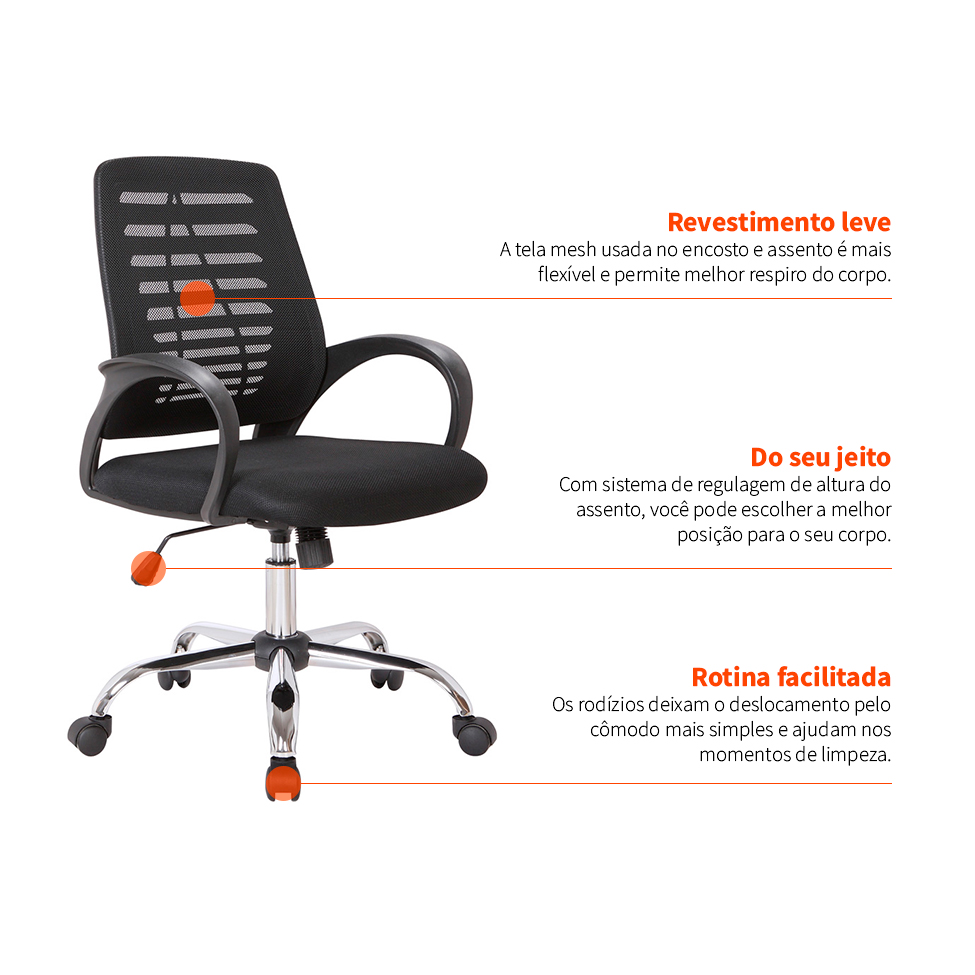 Cadeira de Escritório Secretária Giratória Light Preta