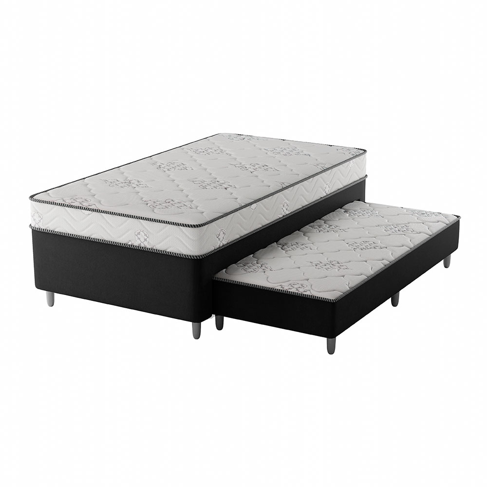 Cama Box Conjugada Solteirão Premier Unibox Molas Ensacadas (63x108x198) com Cama Auxiliar Preta 