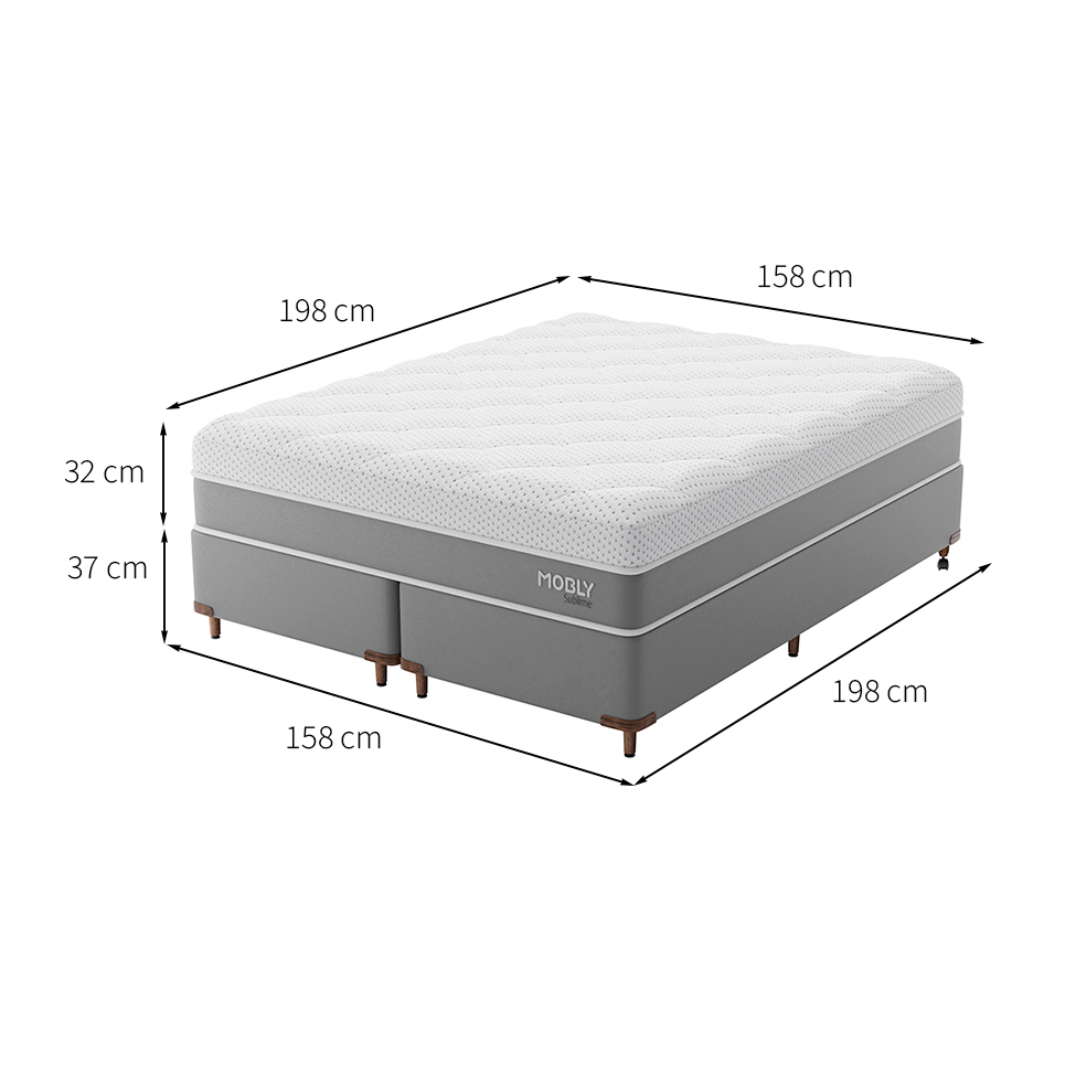 Cama Box Queen com Colchão Sublime Mola Ensacada e Espuma Viscoelástica (32x158x198) Cinza e Branco