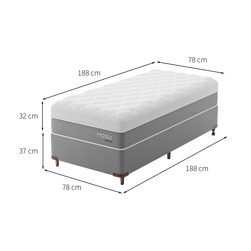 Cama Box Solteiro com Colchão Sublime Mola Ensacada e Espuma Viscoelástica (32x78x188) Cinza e Branco