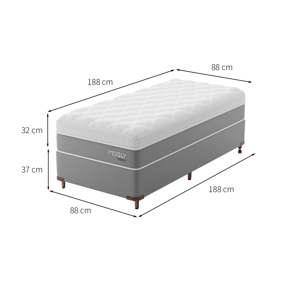 Cama Box Solteiro com Colchão Sublime Mola Ensacada e Espuma Viscoelástica (32x88x188) Cinza e Branco