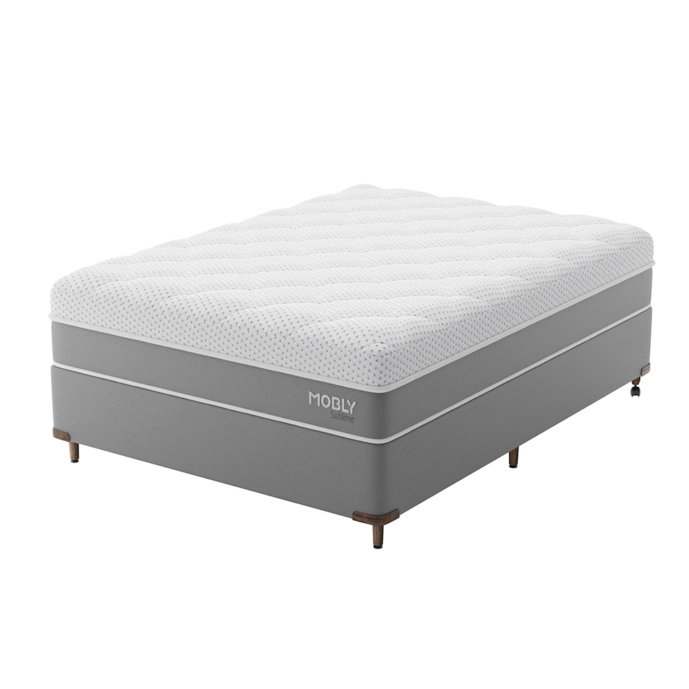 Cama Box Viúva com Colchão Sublime Mola Ensacada e Espuma Viscoelástica (32x128x188) Cinza e Branco