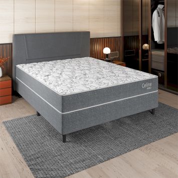 Cama Box com Cabeceira e Colchão Casal Celine Molas Ensacadas