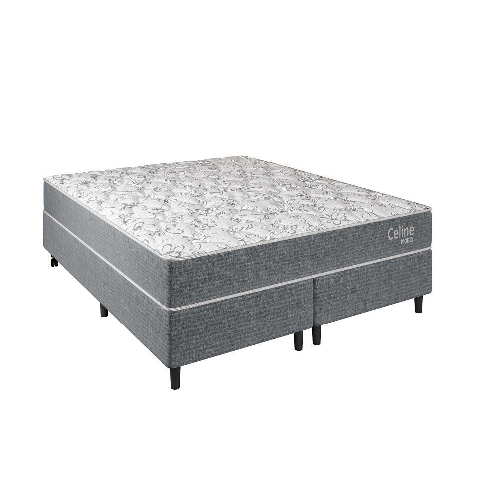 Cama Box com Cabeceira e Colchão Queen Celine Molas Ensacadas (62x158x198) Cinza