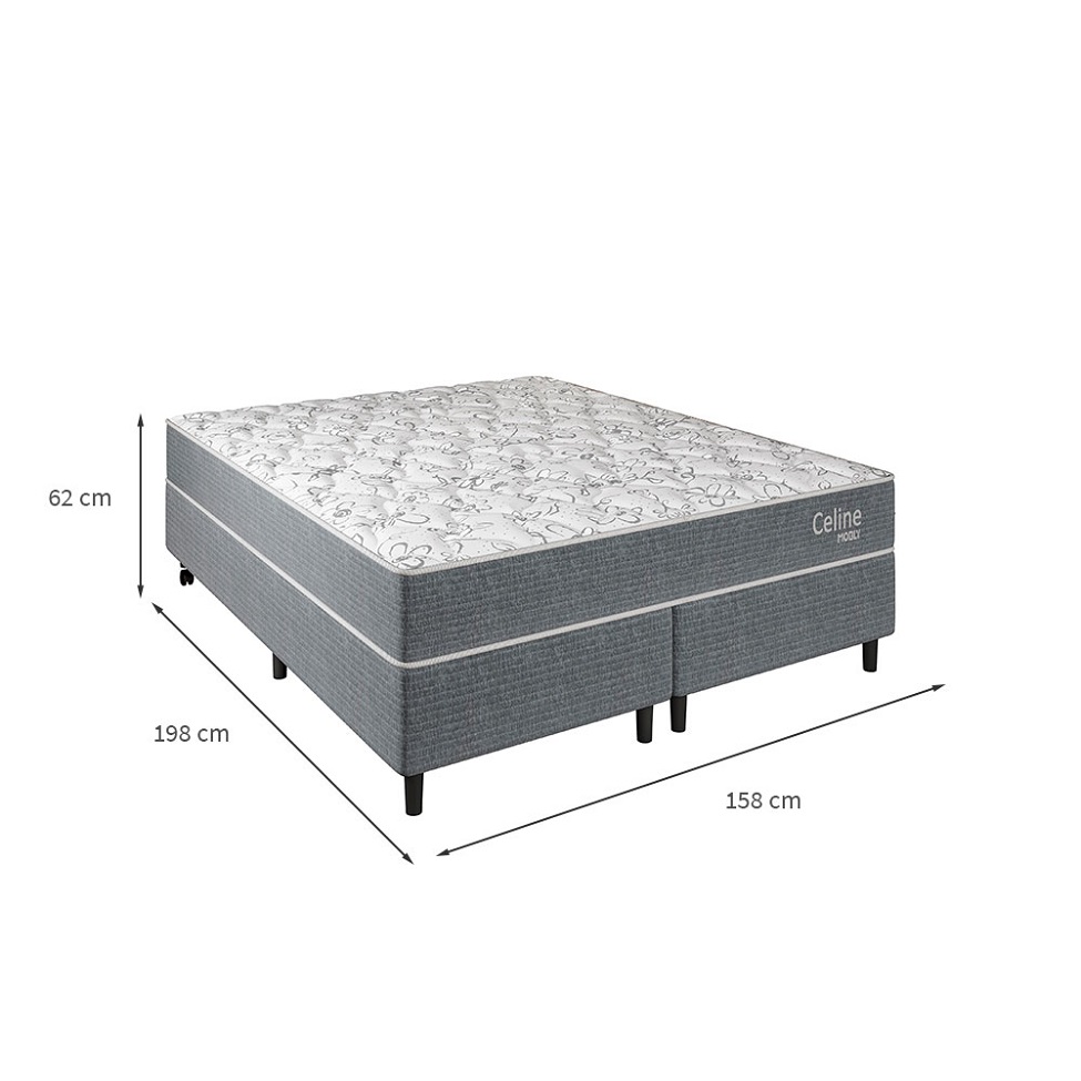 Cama Box com Cabeceira e Colchão Queen Celine Molas Ensacadas (62x158x198) Cinza
