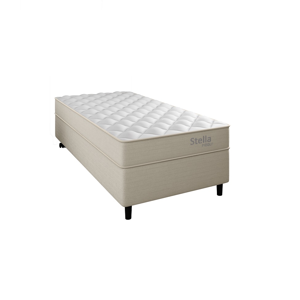 Cama Box com Cabeceira e Colchão Solteiro Stella Molas Ensacadas (60x88x188) Bege
