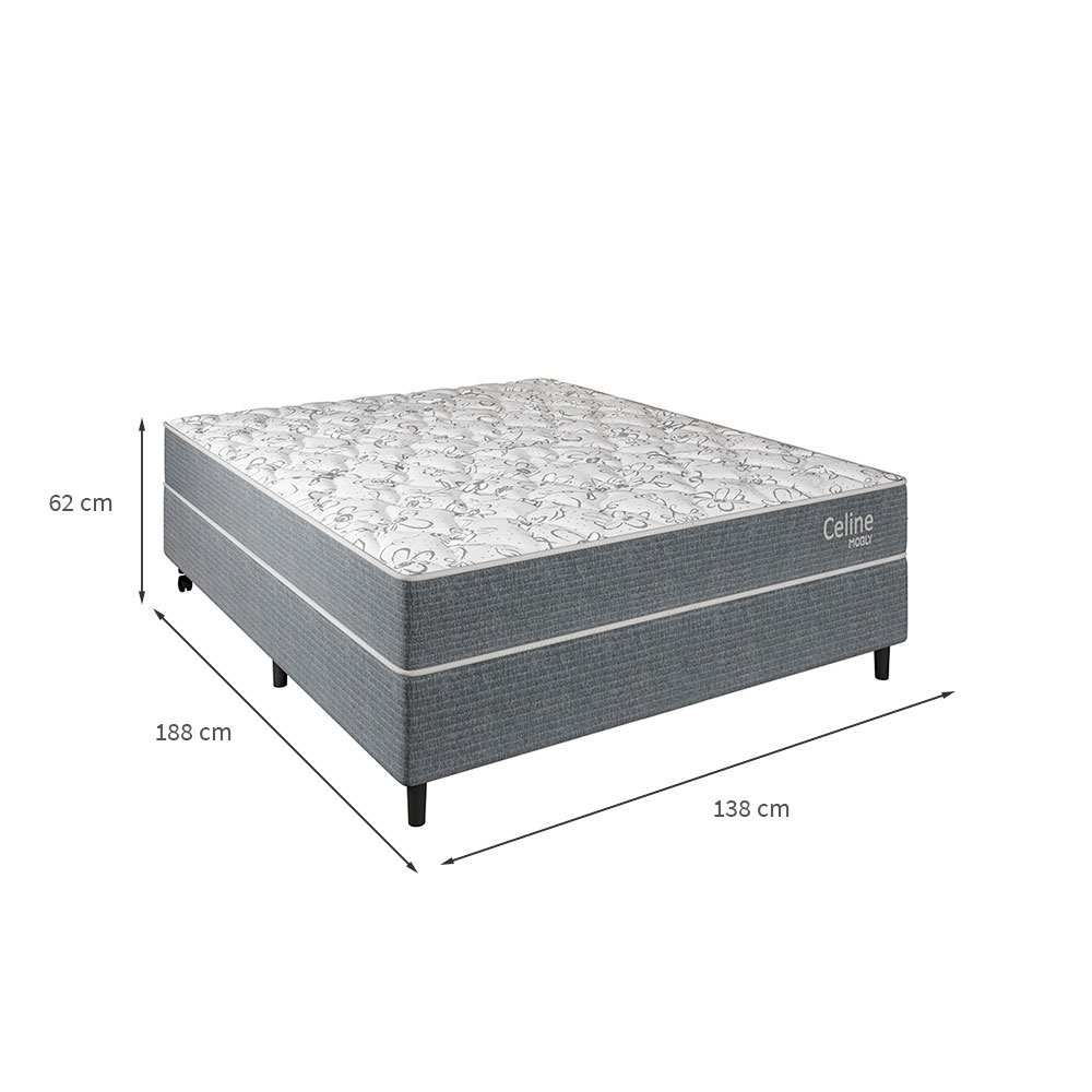 Cama Box com Colchão Casal Celine Molas Ensacadas (62x138x188) Cinza