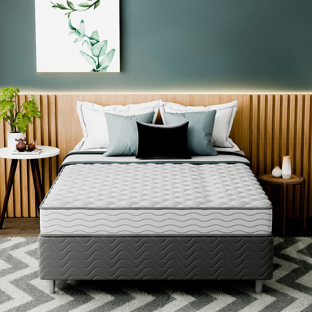 Cama Box com Colchão Casal Howie Espuma D33 (17x138x188) Branco e Cinza