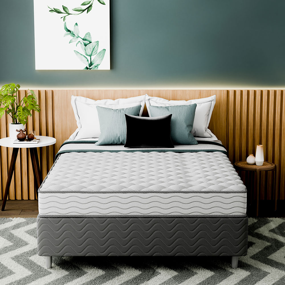 Cama Box com Colchão Casal Howie Misto D28 (17x138x188) Branco e Cinza
