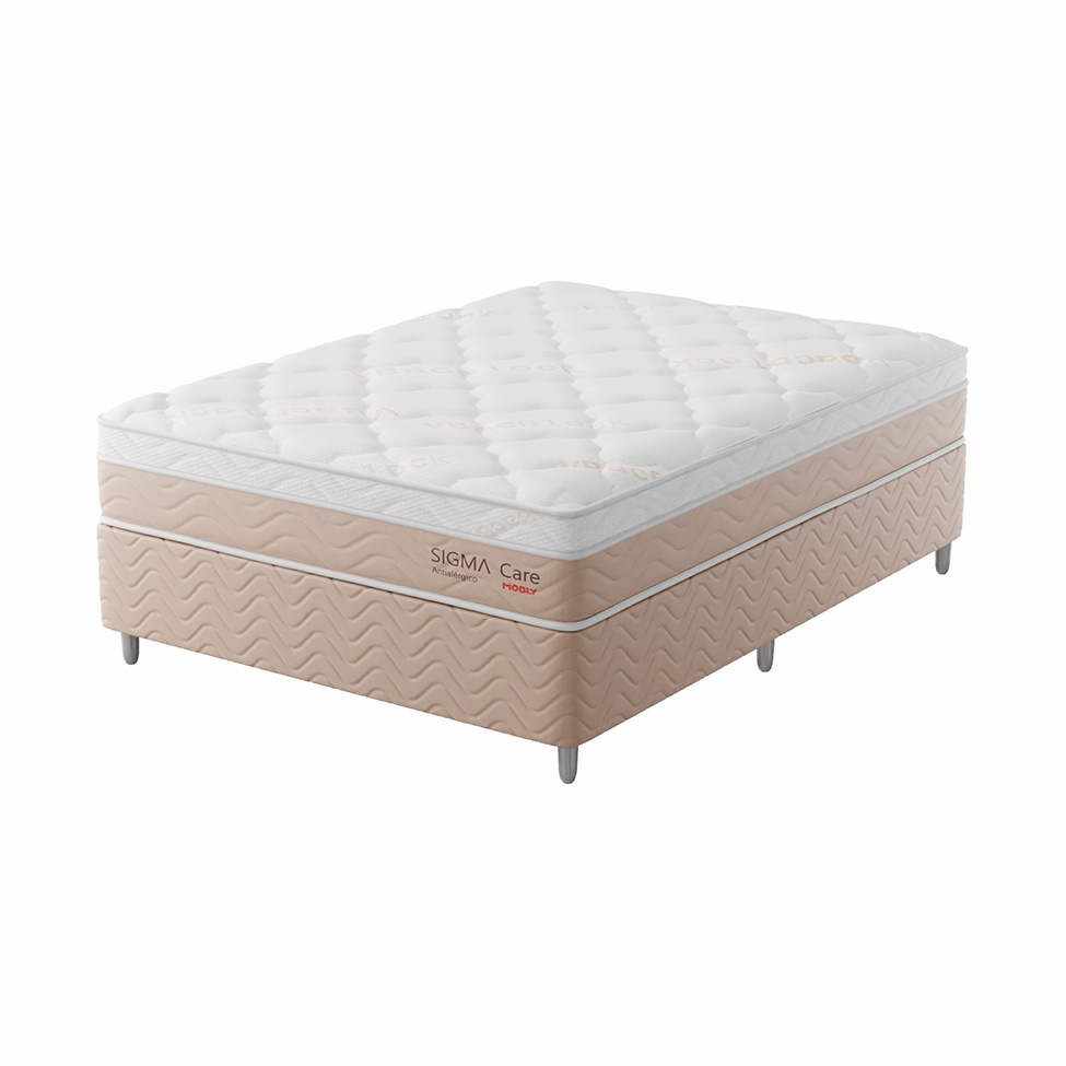 Cama Box com Colchão Casal Sigma Care (23x138x188) Bege e Branco