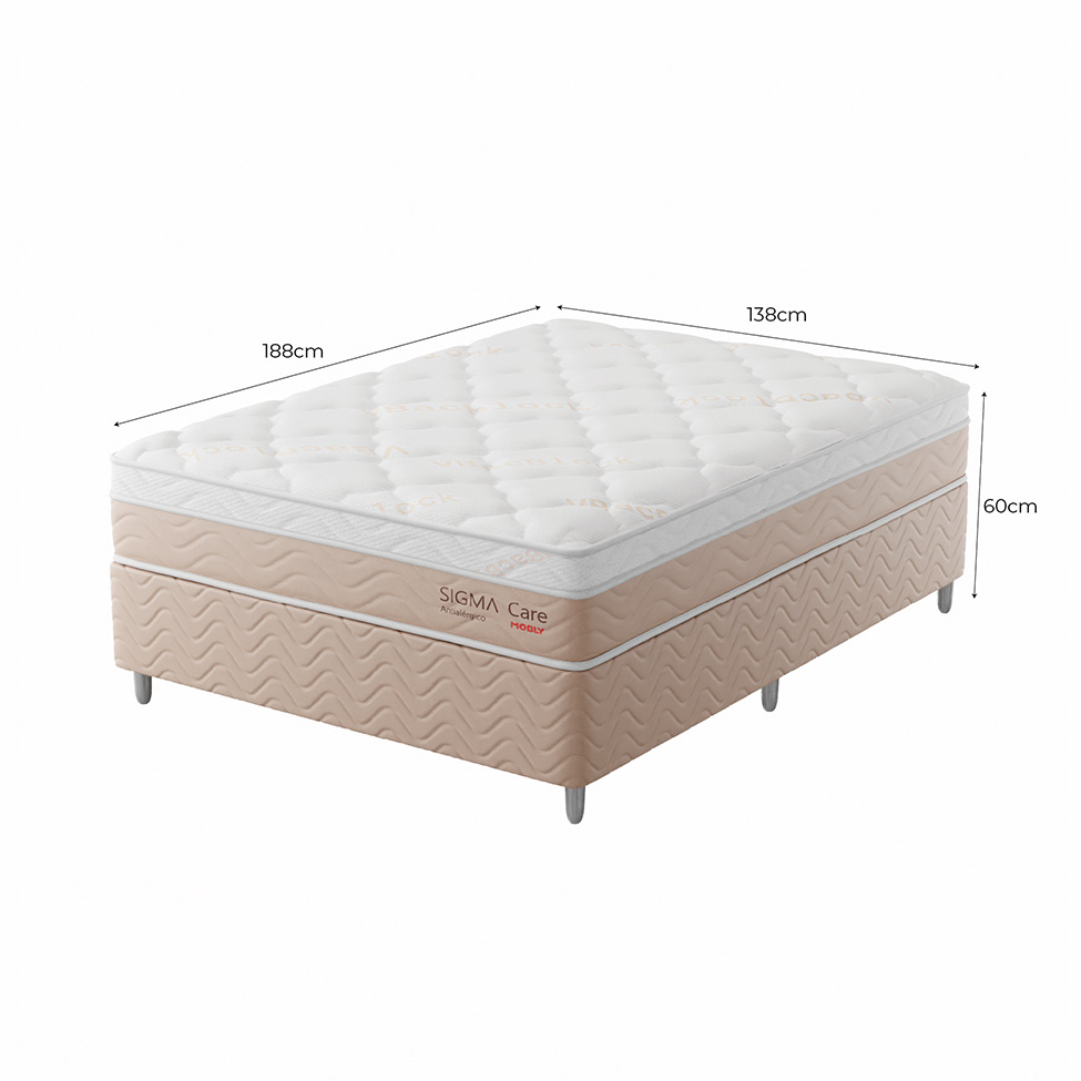 Cama Box com Colchão Casal Sigma Care (23x138x188) Bege e Branco
