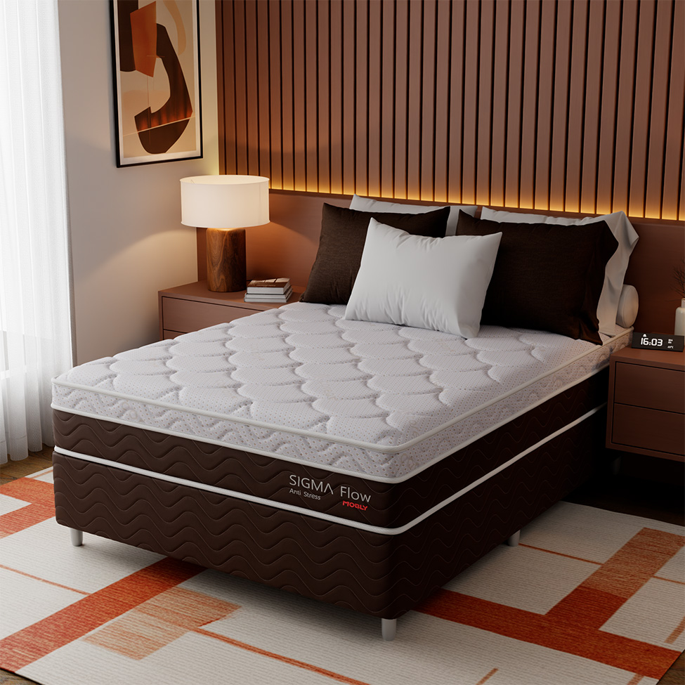 Cama Box com Colchão Casal Sigma Flow Anti Stress (23x138x188)