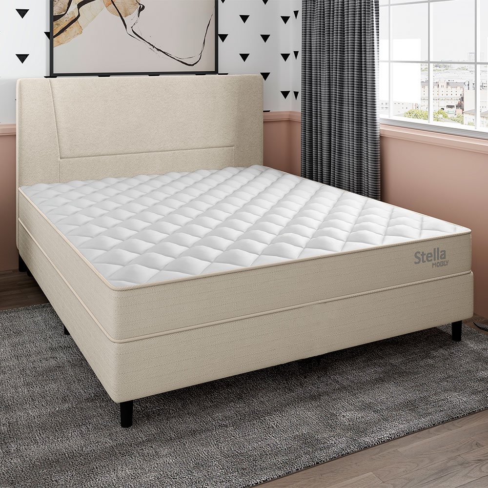 Cama Box com Colchão Casal Stella Molas Ensacadas (60x138x188) Bege