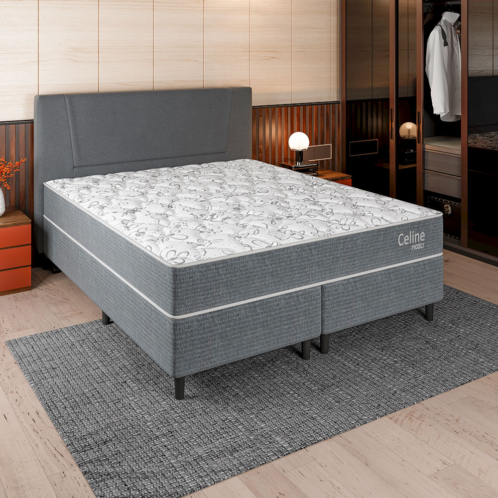 Cama Box com Colchão Queen Celine Molas Ensacadas (62x158x198) Cinza