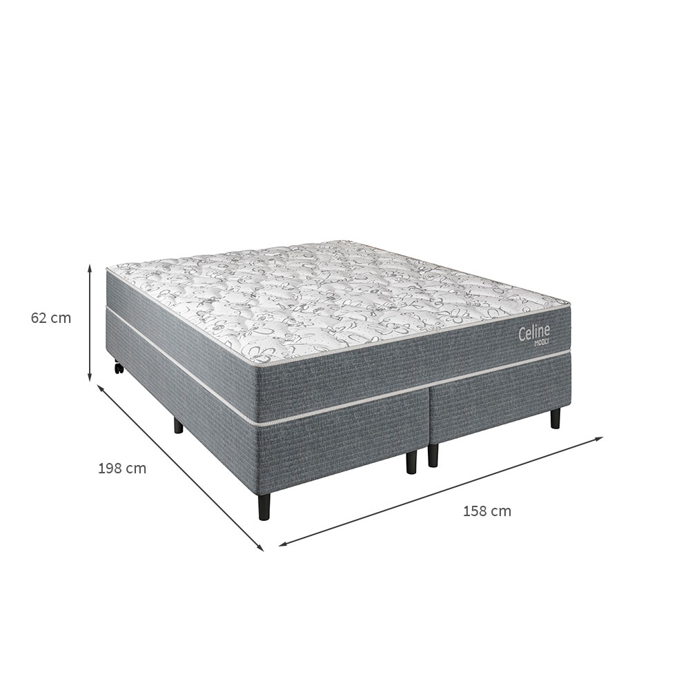Cama Box com Colchão Queen Celine Molas Ensacadas (62x158x198) Cinza