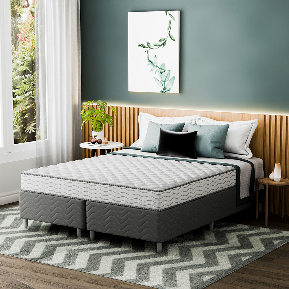 Cama Box com Colchão Queen Howie Espuma D45 (17x158x198) Branco e Cinza