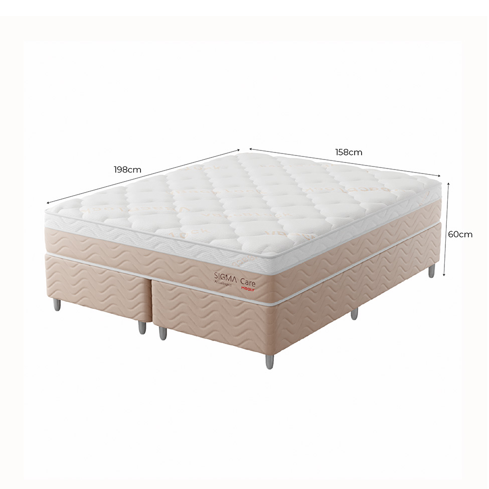 Cama Box com Colchão Queen Sigma Care (23x158x198) Bege e Branco