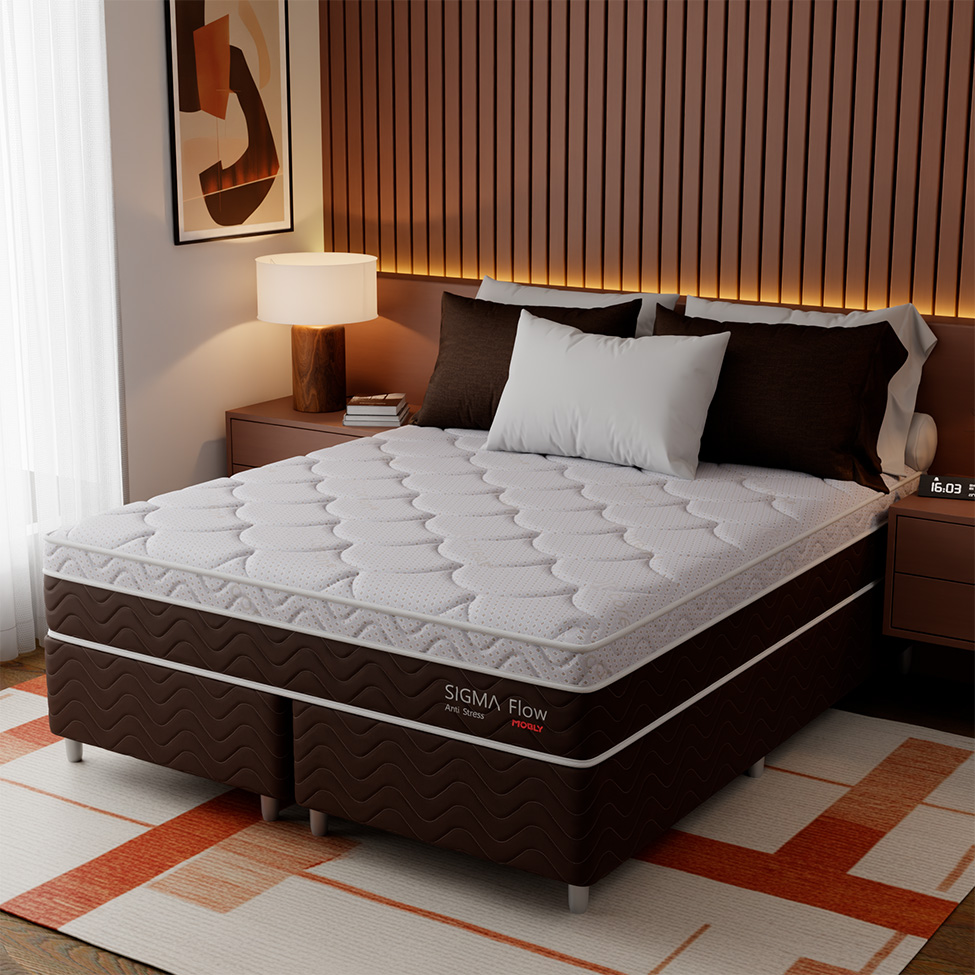Cama Box com Colchão Queen Sigma Flow Anti Stress (23x158x198)