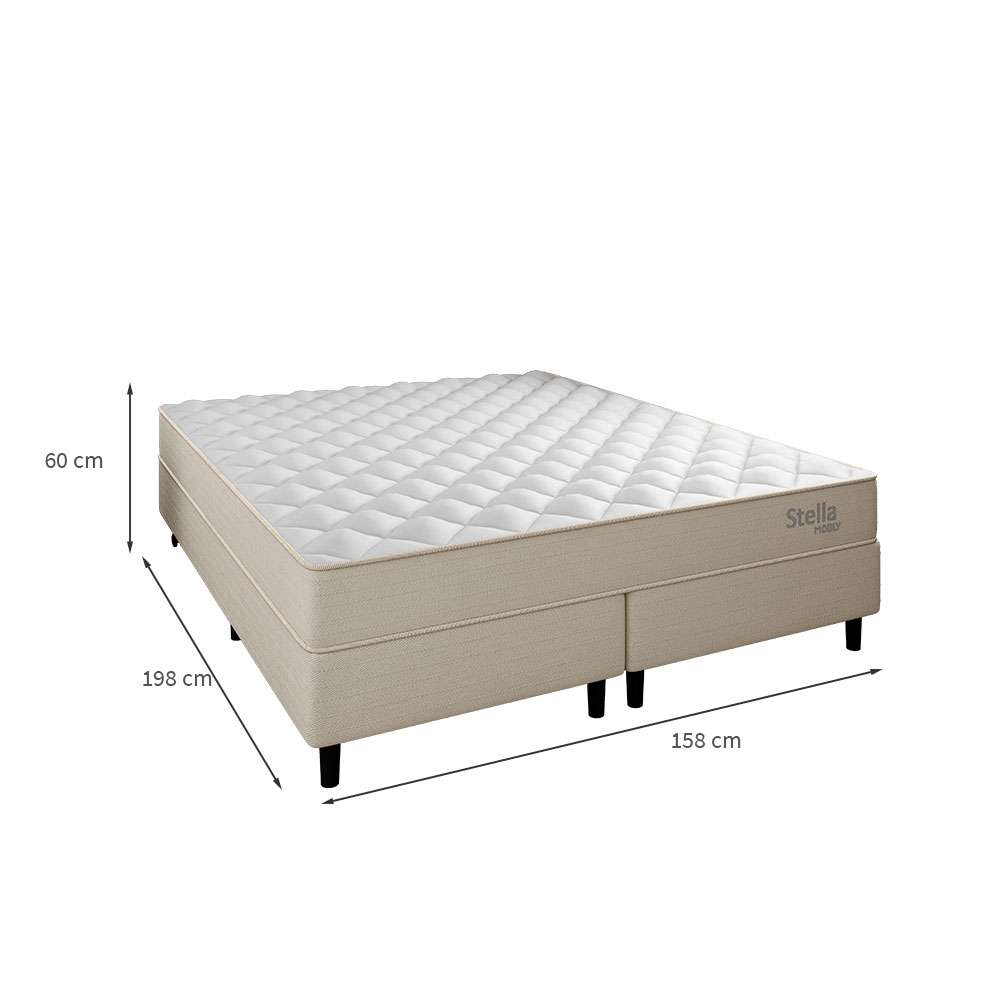 Cama Box com Colchão Queen Stella Molas Ensacadas (60x158x198) Bege