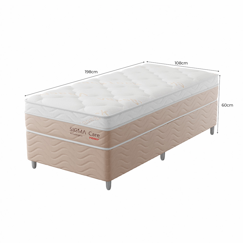 Cama Box com Colchão Solteirão Sigma Care Antialérgico (23x108x198)