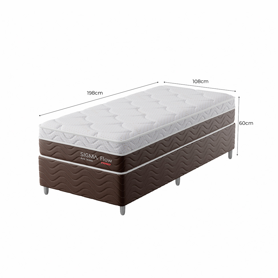 Cama Box com Colchão Solteirão Sigma Flow (23x108x198) Marrom e Branco