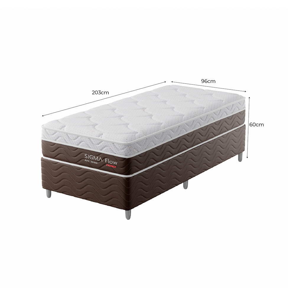 Cama Box com Colchão Solteirão Sigma Flow (23x96x203) Marrom e Branco