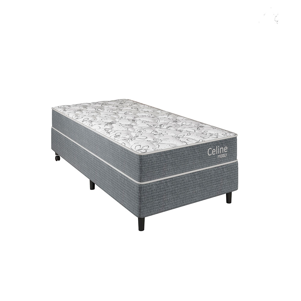 Cama Box com Colchão Solteiro Celine Molas Ensacadas (62x88x188) Cinza