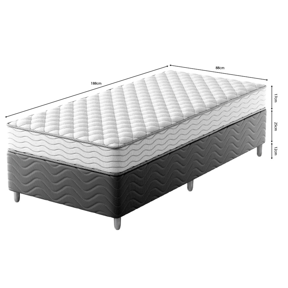 Cama Box com Colchão Solteiro Howie Espuma D28 (17x88x188) Branco e Cinza