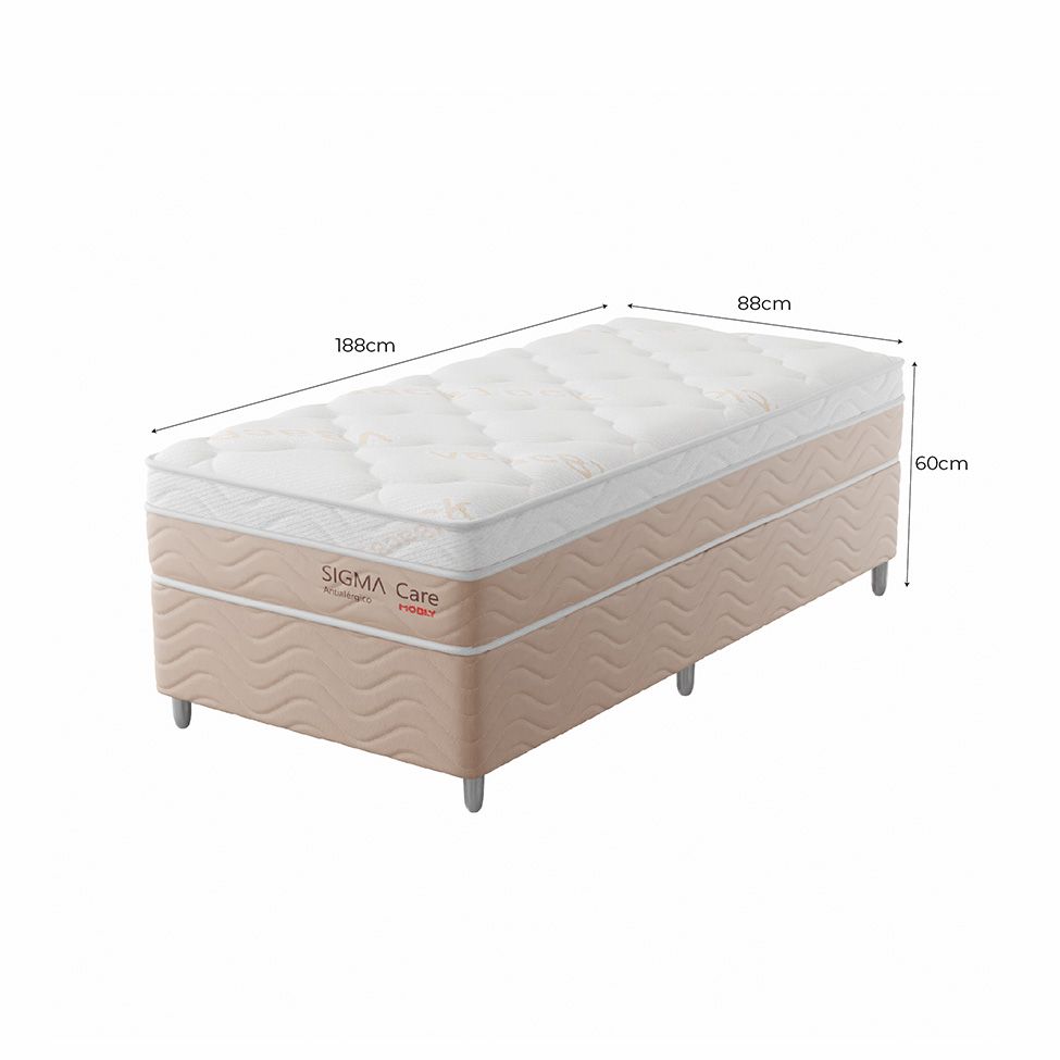 Cama Box com Colchão Solteiro Sigma Care Antialérgico (23x88x188)