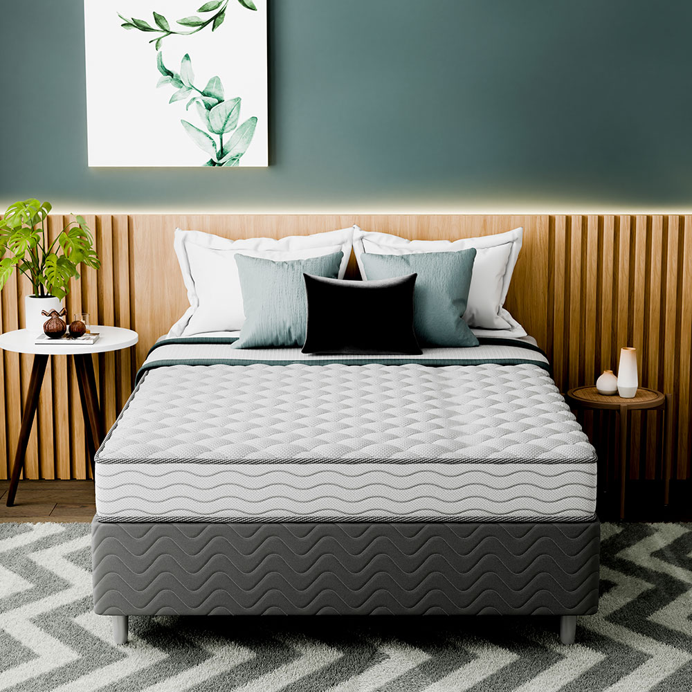 Cama Box com Colchão Viúva Howie Espuma D28 (17x128x188) Branco e Cinza