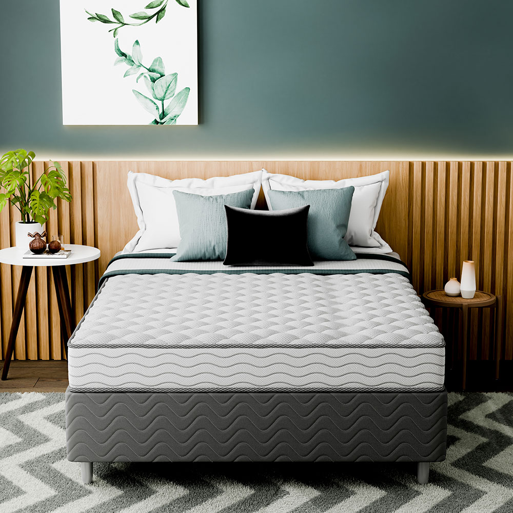 Cama Box com Colchão Viúva Howie Espuma D45 (17x128x188) Branco e Cinza