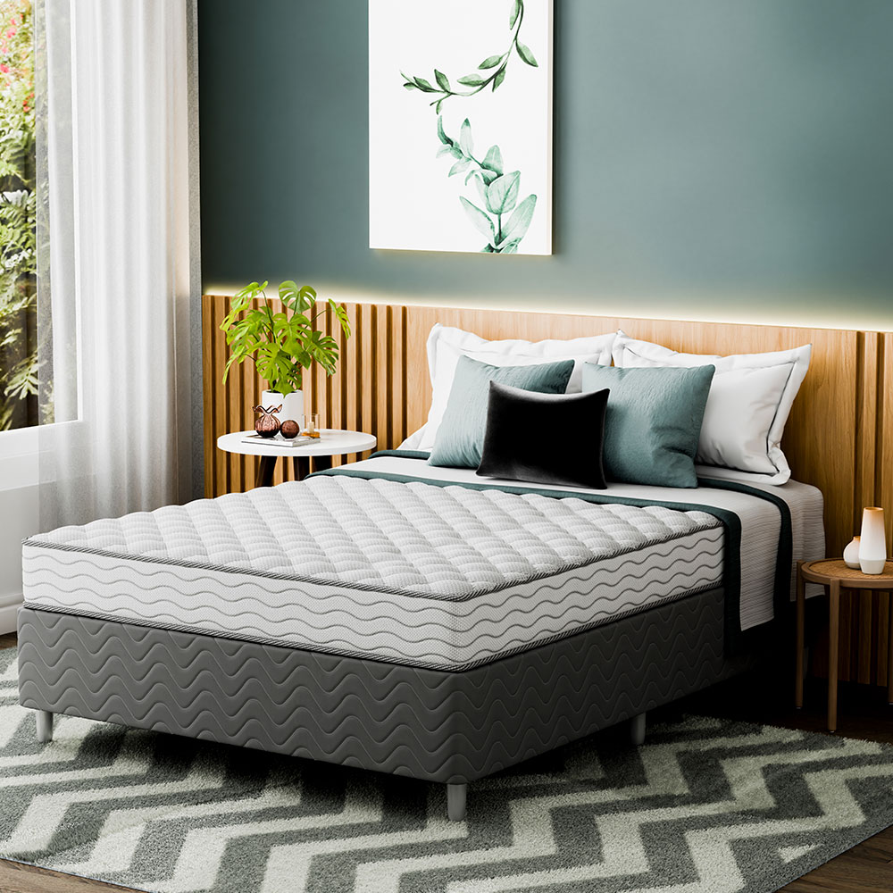 Cama Box com Colchão Viúva Howie Espuma D45 (17x128x188) Branco e Cinza