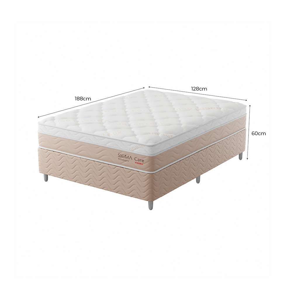 Cama Box com Colchão Viúva Sigma Care (23x128x188) Bege e Branco