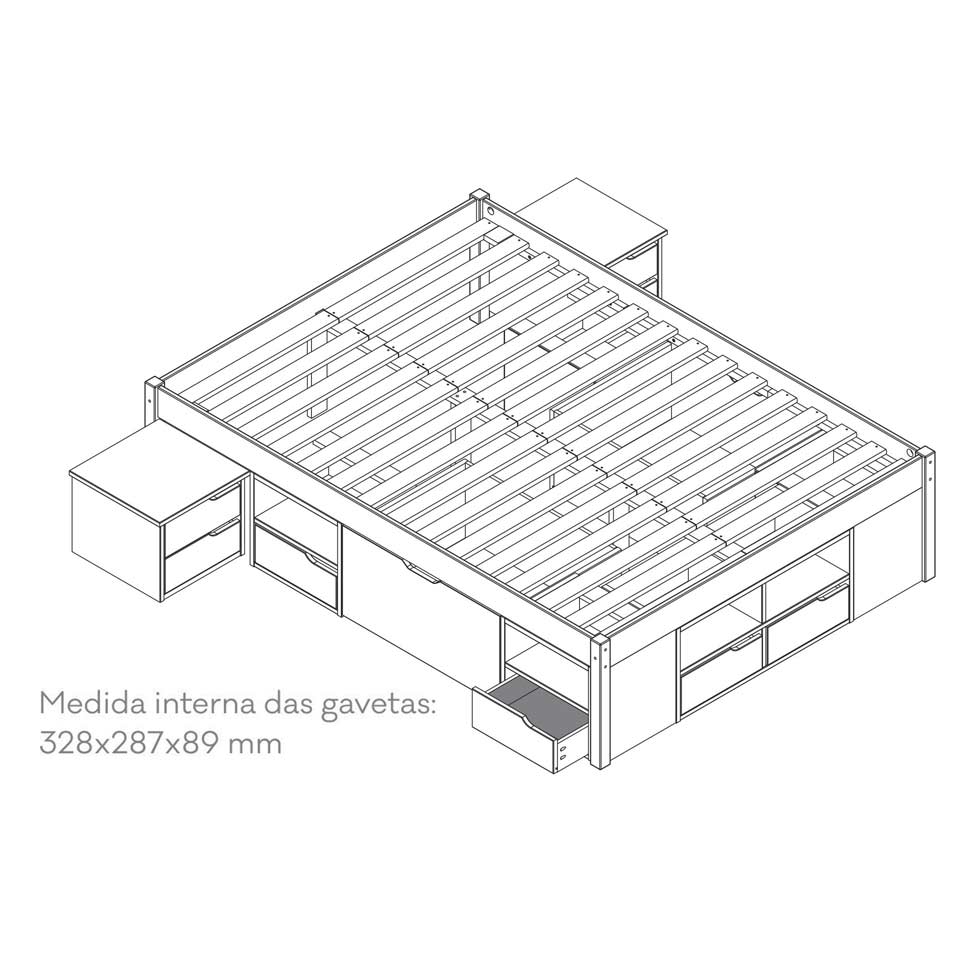 Cama Casal Kiara Madeira Maciça Branca