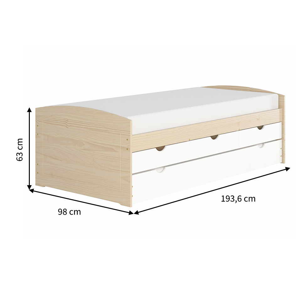 Cama Solteiro com Cama Auxiliar Ulli Natural e Branca