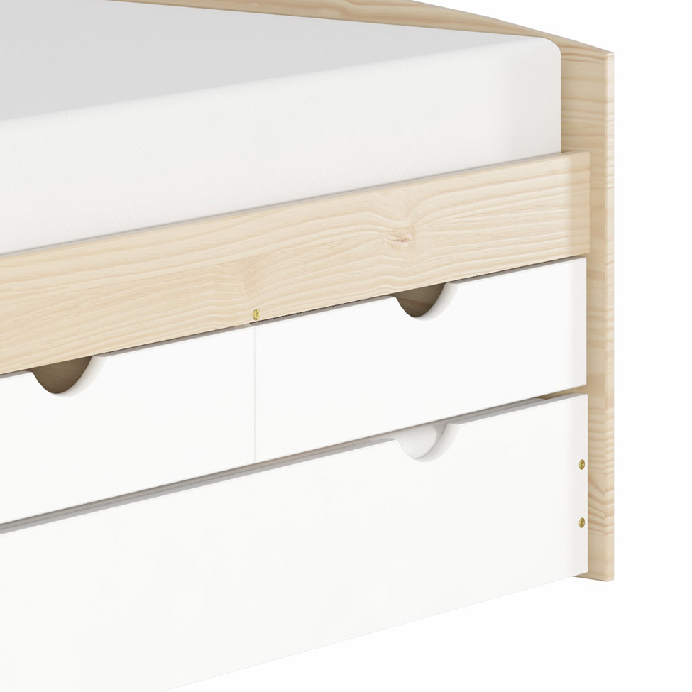 Cama Solteiro com Cama Auxiliar Ulli Natural e Branca