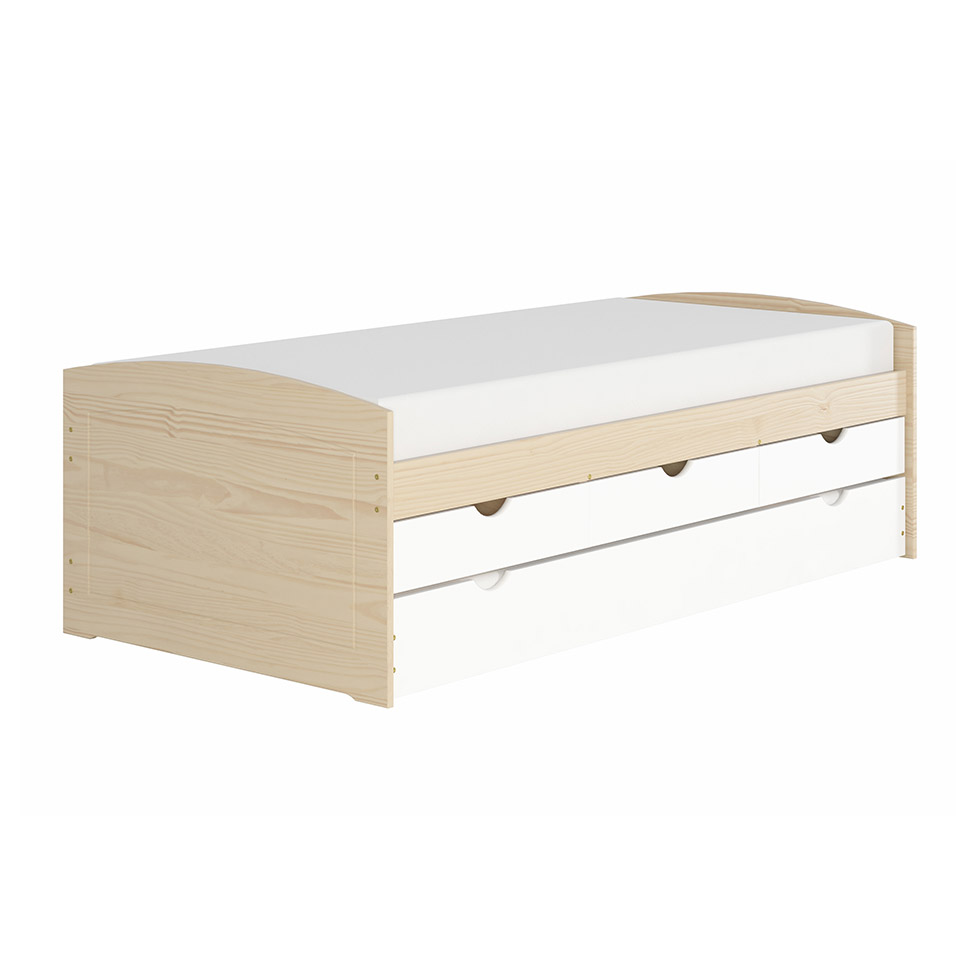 Cama Solteiro com Cama Auxiliar Ulli Natural e Branca