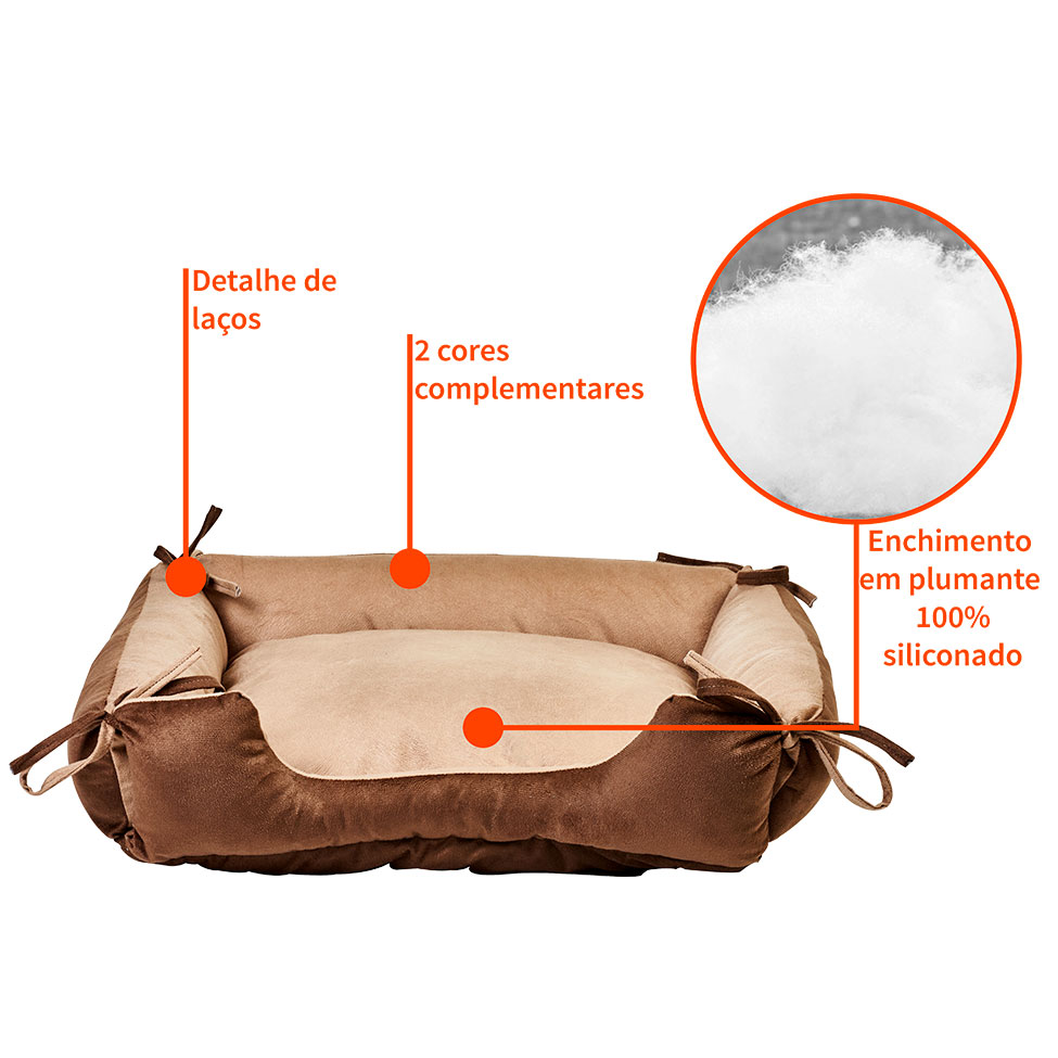 Cama para Pet Akita Suede Bege e Marrom 55 cm