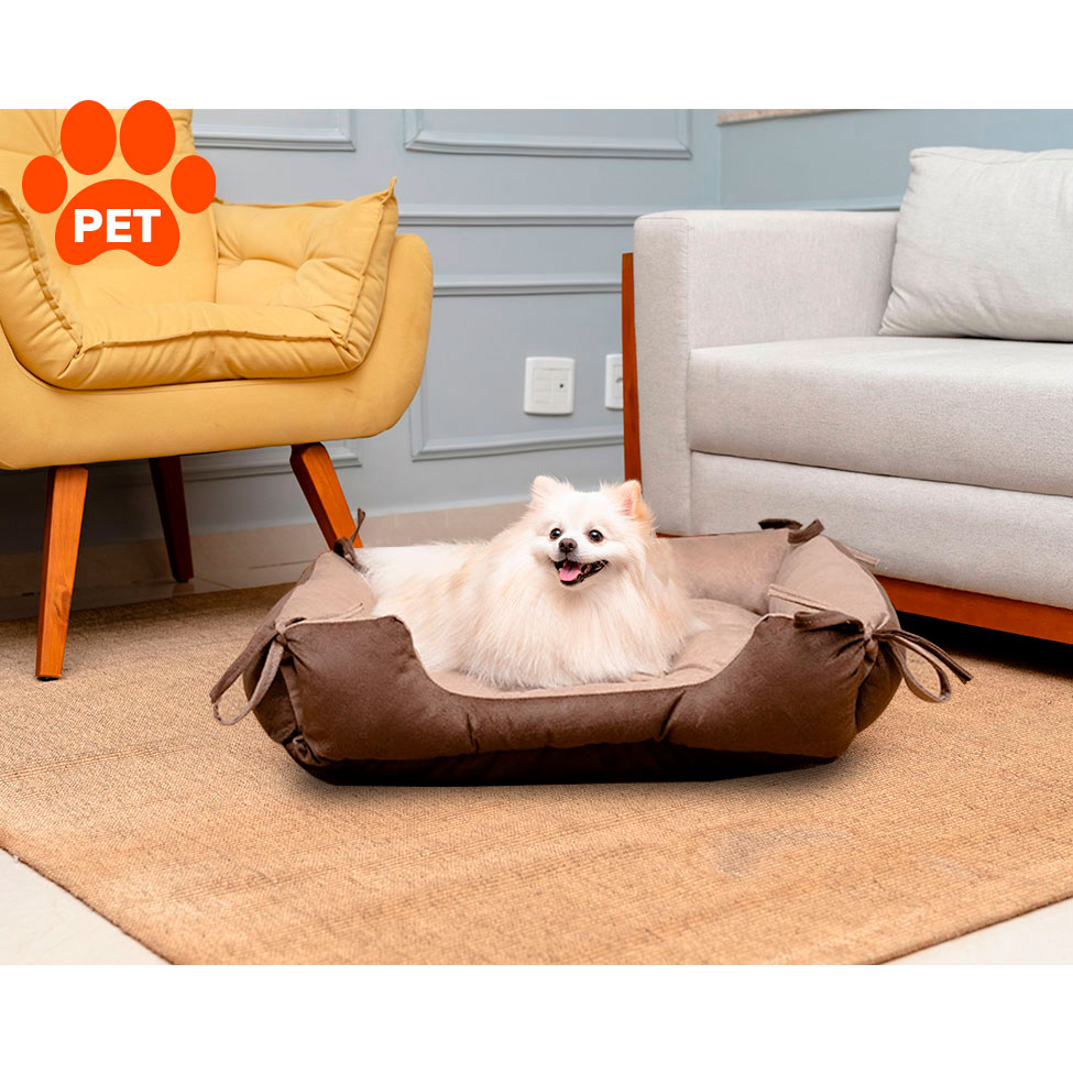 Cama para Pet Akita Suede Bege e Marrom 88 cm