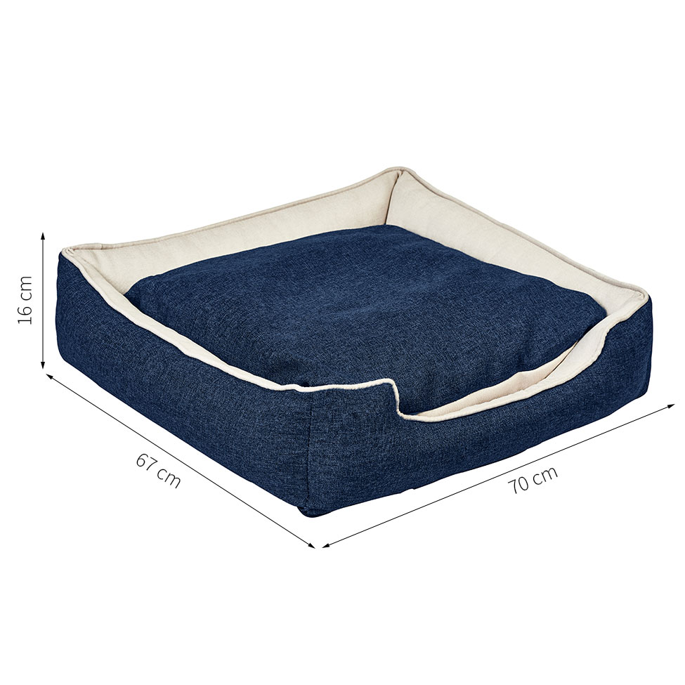 Cama para Pet Beagle Linho Azul Marinho e Cru 70 cm