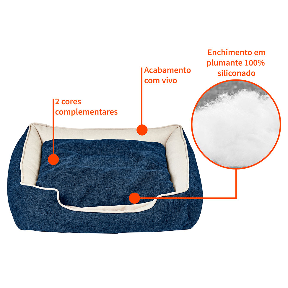 Cama para Pet Beagle Linho Azul Marinho e Cru 70 cm