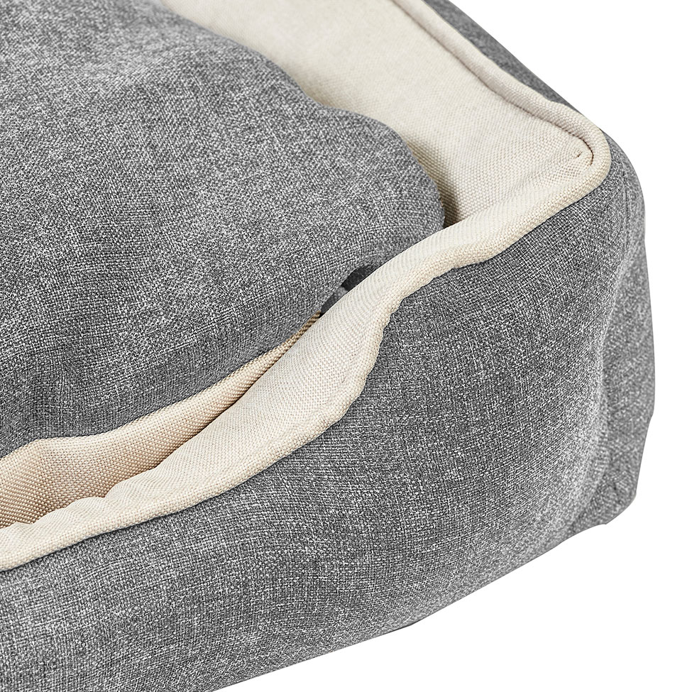 Cama para Pet Beagle Linho Cinza e Cru 70 cm