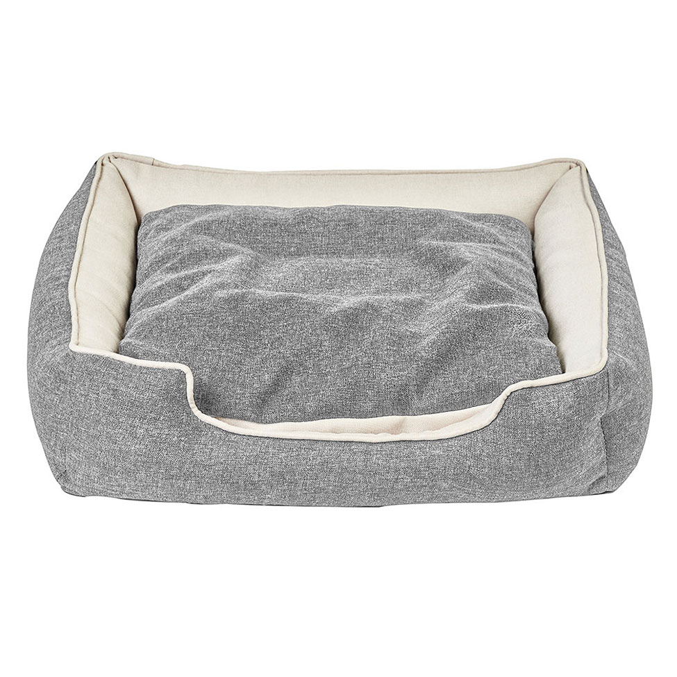 Cama para Pet Beagle Linho Cinza e Cru 70 cm