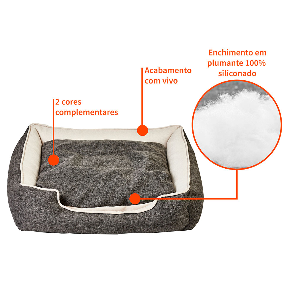 Cama para Pet Beagle Linho Grafite e Cru 65 cm