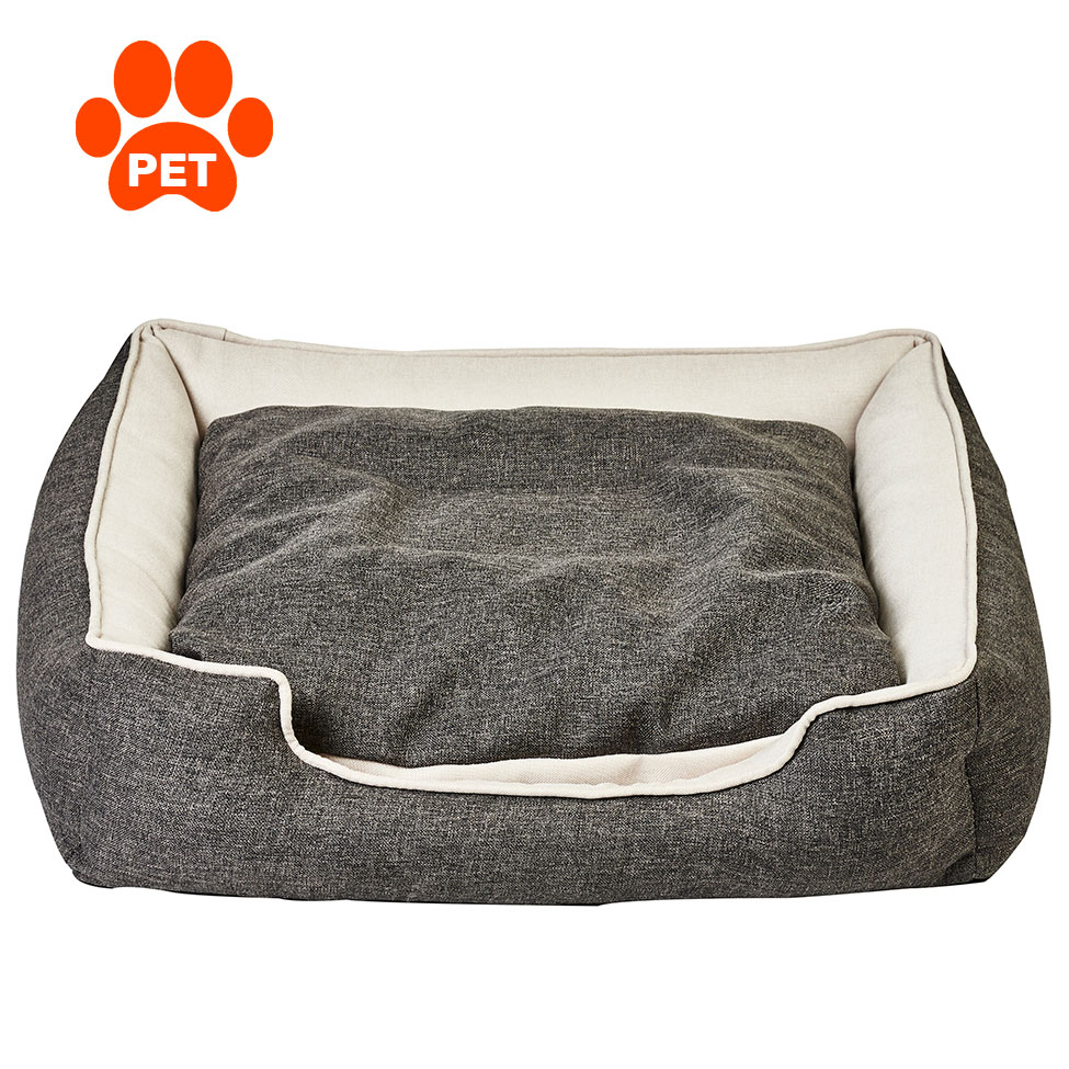 Cama para Pet Beagle Linho Grafite e Cru 65 cm