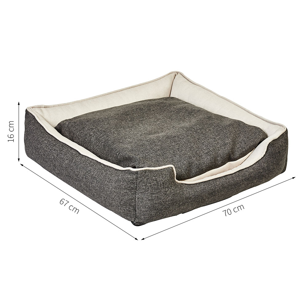 Cama para Pet Beagle Linho Grafite e Cru 70 cm