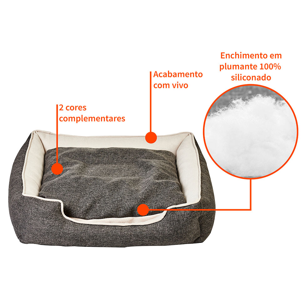 Cama para Pet Beagle Linho Grafite e Cru 70 cm